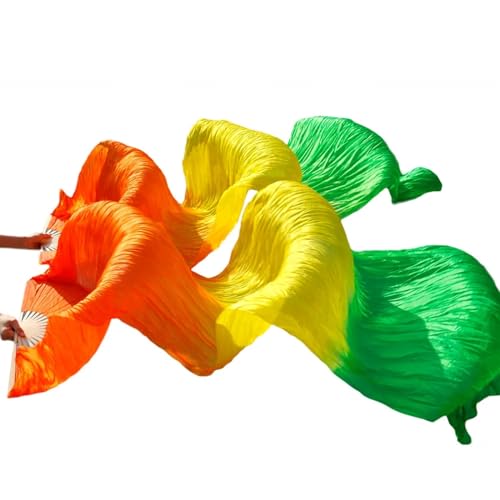DUNSBY Bauchtanz-Fan Chinesische Seidenschleier-Tanzfächer, Paar Bauchtanzfächer, gemischte Farben Für Partys,Versammlungen,BüHnenauftritte(2,XXL-280cm-1pair(2pcs) von DUNSBY