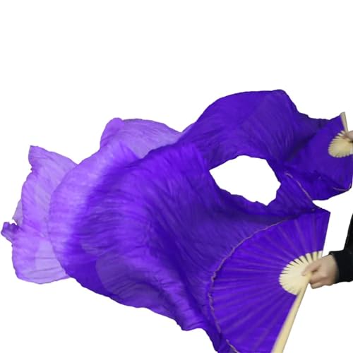 DUNSBY Bauchtanz-Fan Handmade Women Silk Belly Dance Fan Dance Real Silk Veils 1 Pair Für Partys,Versammlungen,BüHnenauftritte(Silver,M-150cm-1pair(2pcs)) von DUNSBY