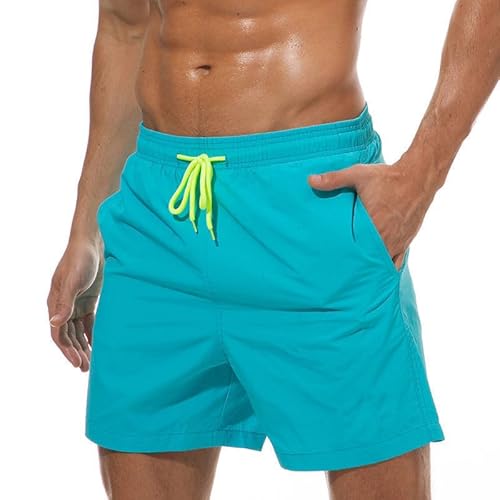 DUOMIYX Badehose Männer Einfache Einfarbige Schnürung Strand Shorts, Lässige Strand Badehose-Blauer See-XXL von DUOMIYX