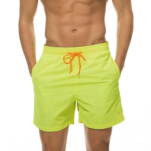 DUOMIYX Badehose Männer Einfache Einfarbige Schnürung Strand Shorts, Lässige Strand Badehose-Gelb-XXL von DUOMIYX