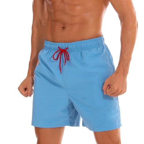 DUOMIYX Badehose Männer Einfache Einfarbige Schnürung Strand Shorts, Lässige Strand Badehose-Hellblau-XL von DUOMIYX