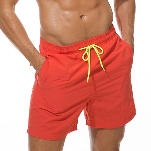 DUOMIYX Badehose Männer Einfache Einfarbige Schnürung Strand Shorts, Lässige Strand Badehose-Orange-L von DUOMIYX