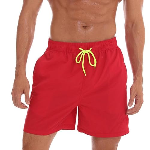 DUOMIYX Badehose Männer Einfache Einfarbige Schnürung Strand Shorts, Lässige Strand Badehose-Rot-5Xl von DUOMIYX