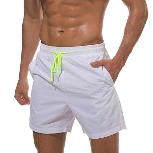 DUOMIYX Badehose Männer Einfache Einfarbige Schnürung Strand Shorts, Lässige Strand Badehose-Weiß-3Xl von DUOMIYX