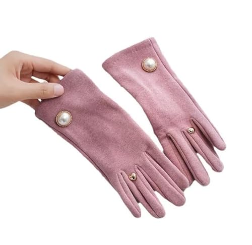 DUOMIYX Handschuhe Frauen Mode Perle Dekoration Touchscreenhandschuhe Herbst- Und Winter Warme Handschuhe-Rosa von DUOMIYX