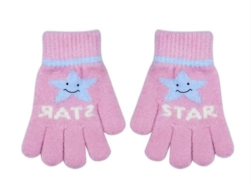 DUOMIYX Handschuhe Kinder Trendy Letter Print Strickhandschuhe Winter Radfahren Windschutz Warme Handschuhe, 6-12 Jahre Alt-Rosa von DUOMIYX