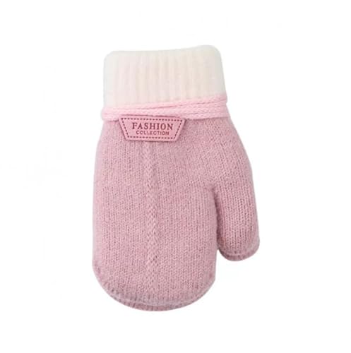 DUOMIYX Handschuhe Kinder Verdickte Plüschstrickhandschuhe Winter Warme Handschuhe Mit Windkabel, 1-8 Jahre Alt-Hellrosa-1-3 Jahre von DUOMIYX