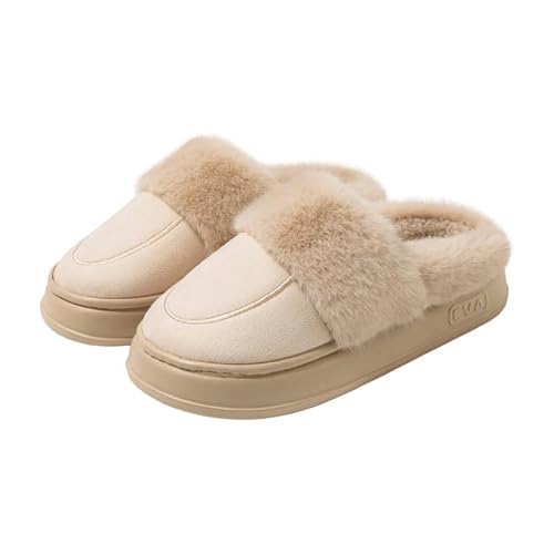 DUOMIYX Hausschuhe Frauen Modische Wildleder-Winterschuhe Mit Dickem Locked Nicht-Rutschhaus Warme Hausschuhe-Beige-37/38 von DUOMIYX