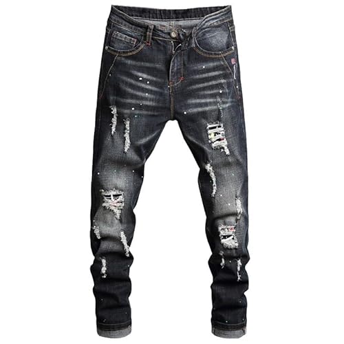 DUOMIYX Jeans Männer Retro Gewaschen Zerrissene Jeans Slim Fit Trendy Gerade Jeans-Dunkelgrau-38 von DUOMIYX