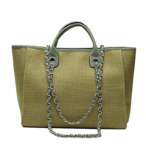 DUOMIYX Schultertasche Frauen Mode -Kette Leinwand Umhängetasche Große Kapazität Handtaschen -Reise -Umhängetasche-Grün-42 * 27 * 16 cm von DUOMIYX