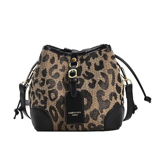 DUOMIYX Schultertasche Frauen Modische Leopardenmuster Eimer -Tasche Lässig Vielseitige Umhängetasche-Schwarz-18 * 18 * 14 cm von DUOMIYX