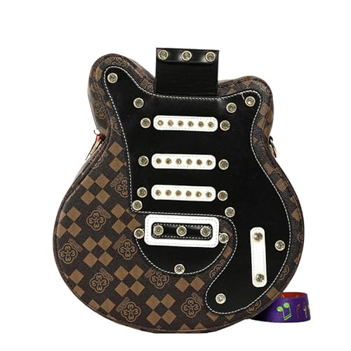 DUOMIYX Schultertasche Frauen Personalisierte Gitarrenförmige Umhängetasche, Modische Und Vielseitige Crossbody-Tasche-Kaffee-28 * 31 * 8 cm von DUOMIYX