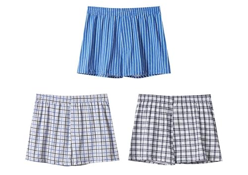 DUOMIYX Unterhosen Herren 3 Pcs Männer Plaid Streifen Baumwollboxer Slips Bequeme Atmungsaktive Große Pfeilhosen-Set2-L von DUOMIYX