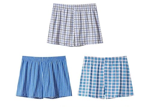 DUOMIYX Unterhosen Herren 3 Pcs Männer Plaid Streifen Baumwollboxer Slips Bequeme Atmungsaktive Große Pfeilhosen-Set4-4Xl von DUOMIYX