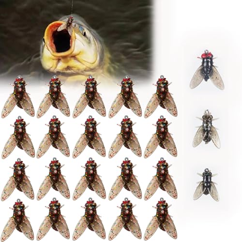 Bionic Fly Fishing Bait, Bionischer Fliegenfischer-Köder 20pcs, Realistische Fliegenfischköder, 2024 Neu Fliegenhaken Weichköder, Fisch-Lockstoff hinzufügen Angelgerät, Fliegenfischen von DUOPAI