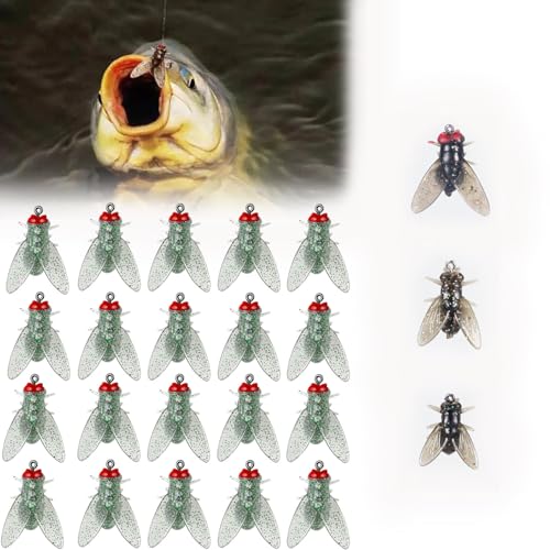 Bionic Fly Fishing Bait, Bionischer Fliegenfischer-Köder 20pcs, Realistische Fliegenfischköder, 2024 Neu Fliegenhaken Weichköder, Fisch-Lockstoff hinzufügen Angelgerät, Fliegenfischen von DUOPAI