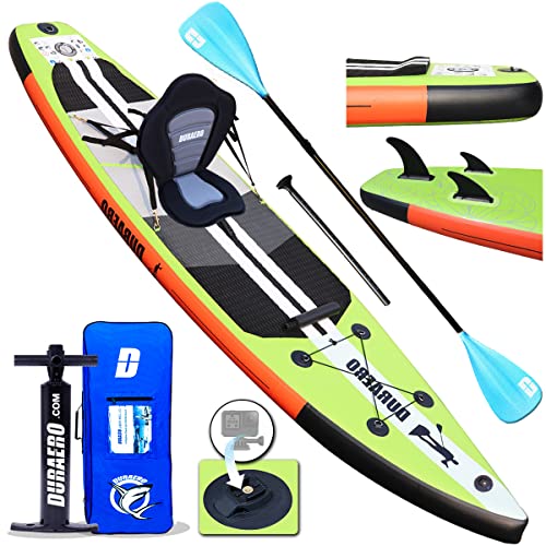 Stand up Paddling Board Aufblasbare SUP Board Set, inkl. Kajak Sitz, 330x76x15cm, Tragkraft bis 150Kg, Cam Halterung, Integrierte Kick-Pad, 3 Finnen, Verstellbares Doppel-Paddel, Komplettes Zubehör von DURAERO