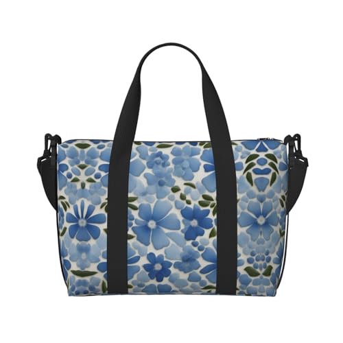 Reisetasche mit blauem Blumendruck, für Fitnessstudio und Reisen, ideal für Sportausflüge am Wochenende, Schwarz, Einheitsgröße von DURAGS