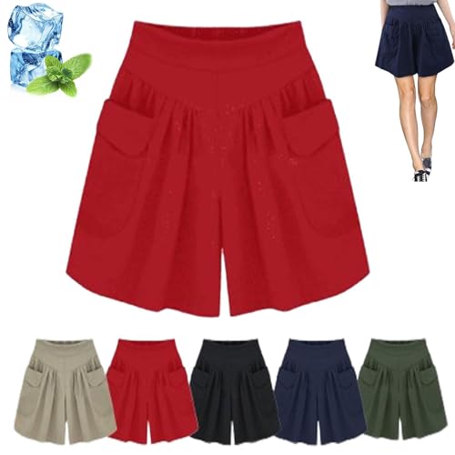 DUXIKEH Elmyse-Shorts, Lässige Hot-Shorts für den Strand für Damen mit elastischem Bund, Plissierte Shorts mit hoher Taille und weitem Bein, Sommer-Shorts in Übergröße mit lockerer Passform (Red,XL) von DUXIKEH