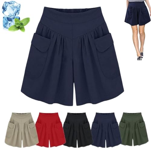 Elmyse-Shorts, Lässige Hot-Shorts für den Strand für Damen mit elastischem Bund, plissierte Shorts mit hoher Taille und weitem Bein, Sommer-Shorts in Übergröße mit lockerer Passform (Blue,6XL) von DUXIKEH