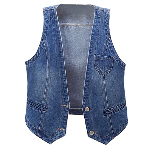 DVRFEBT Ärmellose Jeansweste Für Damen - V-Ausschnitt Casual Thin Short Sleeveless Women Weste, Lange Vor Kurz Ärmellose Jacke Weiblich,Frühling Sommer Mode Denim Weste Damen,Blau,XL von DVRFEBT