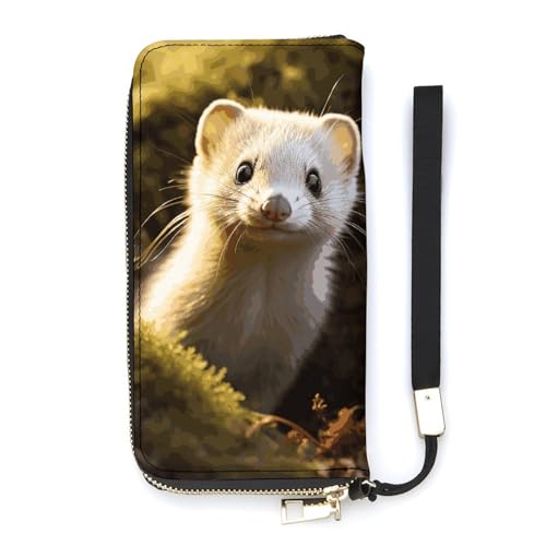 DWTJKMS Niedliche Weasel lange Brieftasche, schmale PU-Ledergeldbörsen für Männer und Frauen, minimalistische Geldbörse mit Kartenfächern, weiß, 20 x 10,5 cm, weiß, 20x10.5cm von DWTJKMS