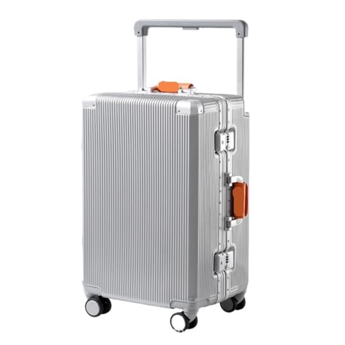 DWZXL Koffer Gepäck, Aluminiumrahmen, 20-Zoll-Boarding-Koffer, Universalrad, Breiter Trolley-Koffer, 24-Zoll-Passwortbox Koffer Hartschale(Silver,26in) von DWZXL