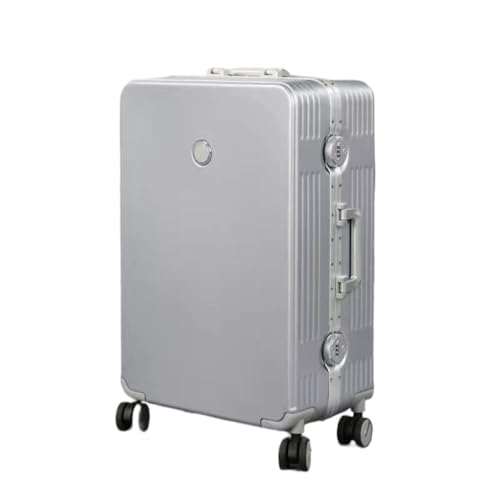 DWZXL Koffer Herren- und Damen-Koffer mit Aluminiumrahmen, Universalrad, Trolley-Koffer, Passwort-Box, Boarding-Koffer, Koffer Koffer Hartschale(Silver,26in) von DWZXL