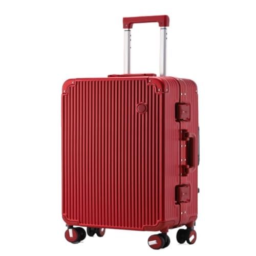 DWZXL Koffer Kratzfester und verschleißfester Aluminiumrahmen-Boarding-Koffer, universeller Trolley-Koffer mit leisem Rad Koffer Hartschale(Red,24in) von DWZXL