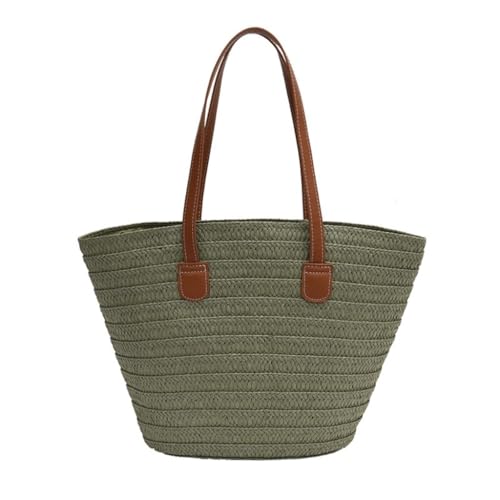 Gras-gewebte Tasche Damen Tasche Mode Lässig Gewebt Pendler Damen Große Tasche 24 Frühling Neue Schulter Handtasche Strandtasche Geflochten(Green) von DWZXL