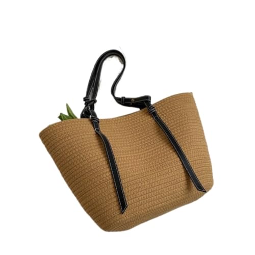 Gras-gewebte Tasche Frühling Und Sommer Strandtasche Stroh Textur Damen Umhängetasche Trendy Pendler Einkaufstasche Strandtasche Geflochten(Bruin) von DWZXL