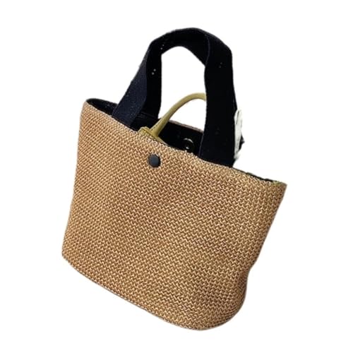 Gras-gewebte Tasche Frühlingstaschen, Strandtaschen for Den Sommer Am Meer, Vielseitige Gewebte Taschen, Retro-Handtaschen, Strohtaschen Strandtasche Geflochten(Zwart) von DWZXL