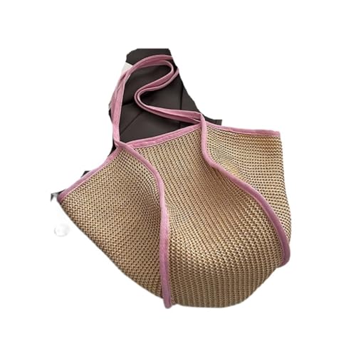 Gras-gewebte Tasche Geflochtene modische einfache Handtasche 2024 Sommer beliebte Umhängetasche Handtasche in diesem Jahr Strandtasche Geflochten(Pink) von DWZXL