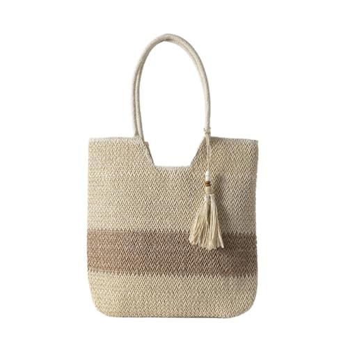 Gras-gewebte Tasche Gewebte Strohtasche Frühling Und Sommer Hohle Eine Schulter Strandurlaub Strandtasche Einkaufstasche Strandtasche Geflochten(Wit) von DWZXL