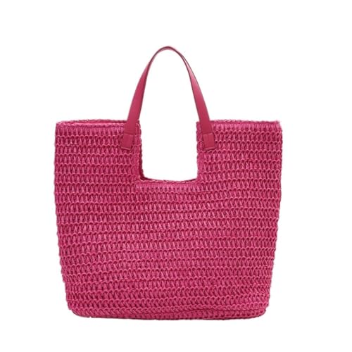 Gras-gewebte Tasche Gewebte Taschen 2023 Pendler Tote Nische Umhängetasche Eimer Tasche Stroh Tasche Strandtasche Geflochten(Roze) von DWZXL