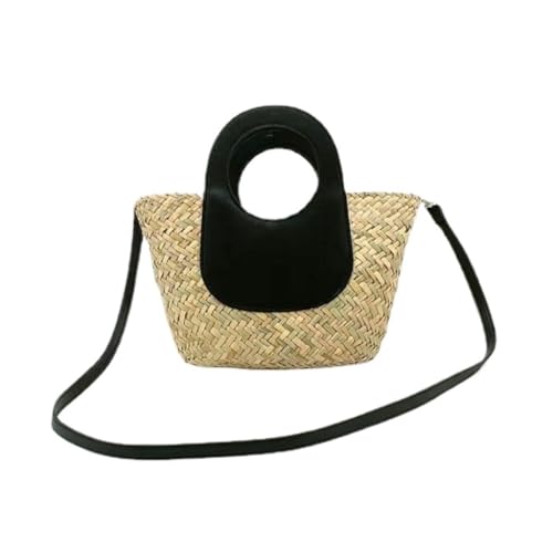 Gras-gewebte Tasche Grass Damen Hand-gehalten Schulter Stroh Tasche Gespleißt Wasser Grass Handgemachte Tasche Strandtasche Geflochten(Noir) von DWZXL