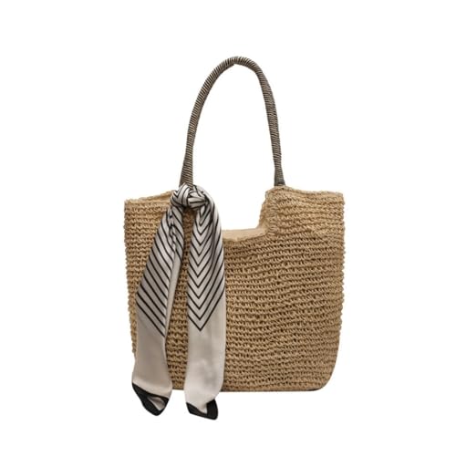 Gras-gewebte Tasche Lässige Strohtasche 2024 Neue Sommer Beliebte Vielseitige Umhängetasche Pendler-Stroh-Einkaufstasche Strandtasche Geflochten(Beige) von DWZXL