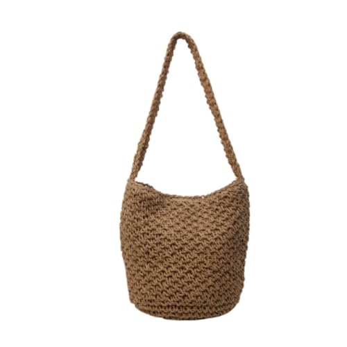 Gras-gewebte Tasche Modische Gewebte Einkaufstasche, Strohtasche, 2024, Neue Sommer-Trendtasche for Damen, Eimertasche, Strandtasche Strandtasche Geflochten(K) von DWZXL