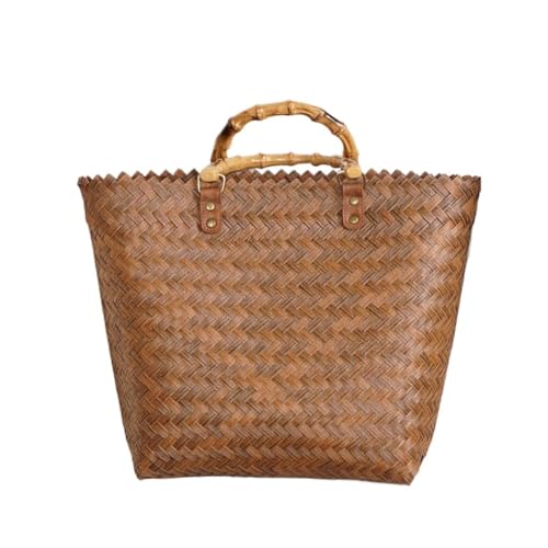 Gras-gewebte Tasche Seaside Retro Tote Woven Bag Einkaufskorb Französisch Nische Bambus Griff Gewebt Stroh Strandtasche Geflochten(L) von DWZXL