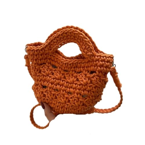 Gras-gewebte Tasche Strohgewebte Tasche Vielseitige Umhängetasche Strandtasche Nischen-EIN-Schulter-Hohl-Urlaubstasche Strandtasche Geflochten(Orange) von DWZXL