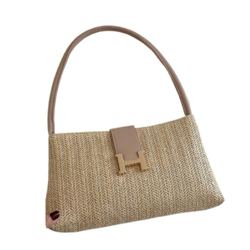 Gras-gewebte Tasche Strohtasche Sommer vielseitige Nischendesign Schulter-Achseltasche Strandtasche Geflochten(K) von DWZXL