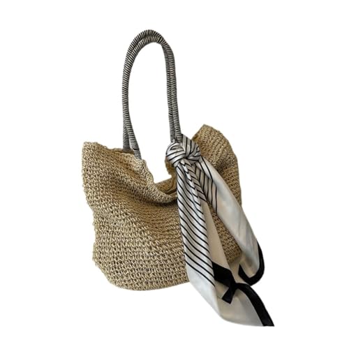 Gras-gewebte Tasche Strohtasche for Damen, Sommer-Stil, gewebt, Strand-Rattan, französische Handtasche Strandtasche Geflochten(K,B) von DWZXL