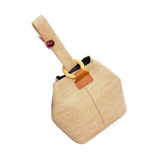 Gras-gewebte Tasche Vielseitige Umhängetasche, Eimertasche, Frische Handtasche, Gewebte Tasche, Waldstrand, Strohtasche, Damen Strandtasche Geflochten(K) von DWZXL