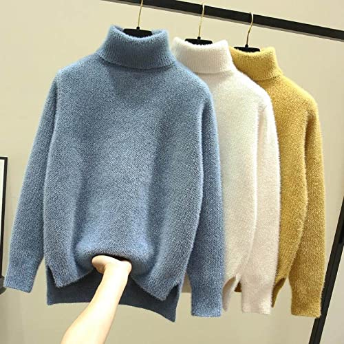 Damen Rollkragenpullover,Mohair Solid Pullover Pullover, Super Weiche Warme Plüschpullover, Lockere Elegante Dicke Lange Ärmel Tops, Aprikose, L von DXBO