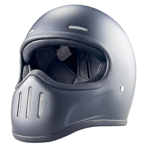 DXDRT Fiberglas Retro Klassische Full-Face Motorradhelm DOT/ECE Genehmigt Vintage Street Bike Helm Für Cruiser Roller Touring Moto Classic Style Für Frauen Männer,Matt Black,M 57~58cm von DXDRT