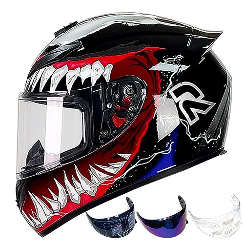 DXDRT Full Face Helm ATV Helm Erwachsene Street Bike Helm Leichte Kompatible Clear&Tinted Visiere Motorradhelm DOT/ECE Modell Genehmigt Racing Motocross Helme,Venom,L von DXDRT