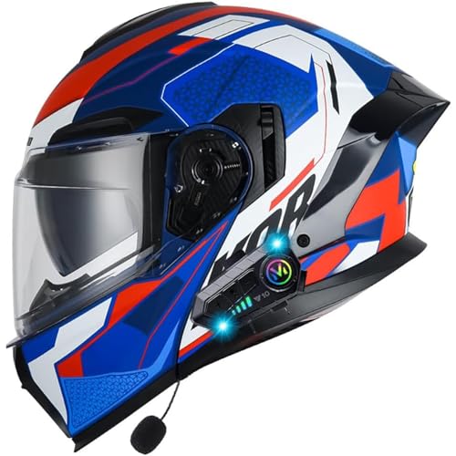 DXDRT Modulare Motorradhelme für Erwachsene DOT/ECE Genehmigt Full Face Flip Up Helme Street Bike Anti-Fog Dual Visor Helm für Männer Frauen,Blue red,XL 61~62cm von DXDRT