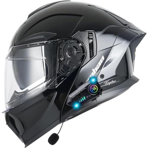 DXDRT Modulare Motorradhelme für Erwachsene DOT/ECE Genehmigt Full Face Flip Up Helme Street Bike Anti-Fog Dual Visor Helm für Männer Frauen,Gloss Black,L 59~60cm von DXDRT