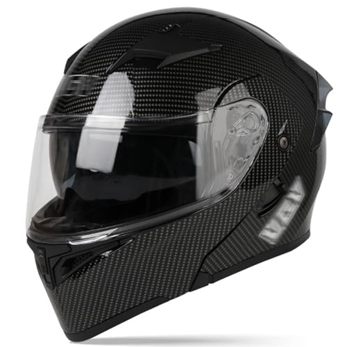 DXDRT Modularer Motorrad-Integralhelm, DOT/ECE-geprüfter Klapphelm mit doppelter Sonnenblende, Motorrad-Straßenfahrradhelm für Männer und Frauen,Gloss Black,XL 61~62cm von DXDRT