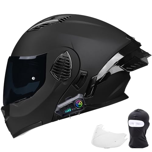 DXDRT Motorrad Full Face Flip Up Modular Helm Dual Visor Integrierte Motorrad für Erwachsene Männer Frauen Street Racing Moped DOT/ECE genehmigt,Black c,L 59~60CM von DXDRT